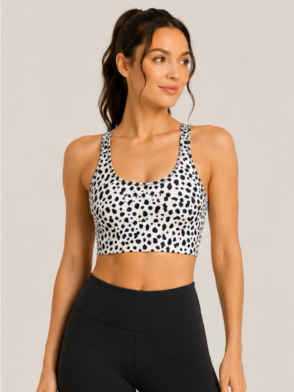 Balance Athletica Dalmatian Print Longline Sports Bra - Black & White Sz XS